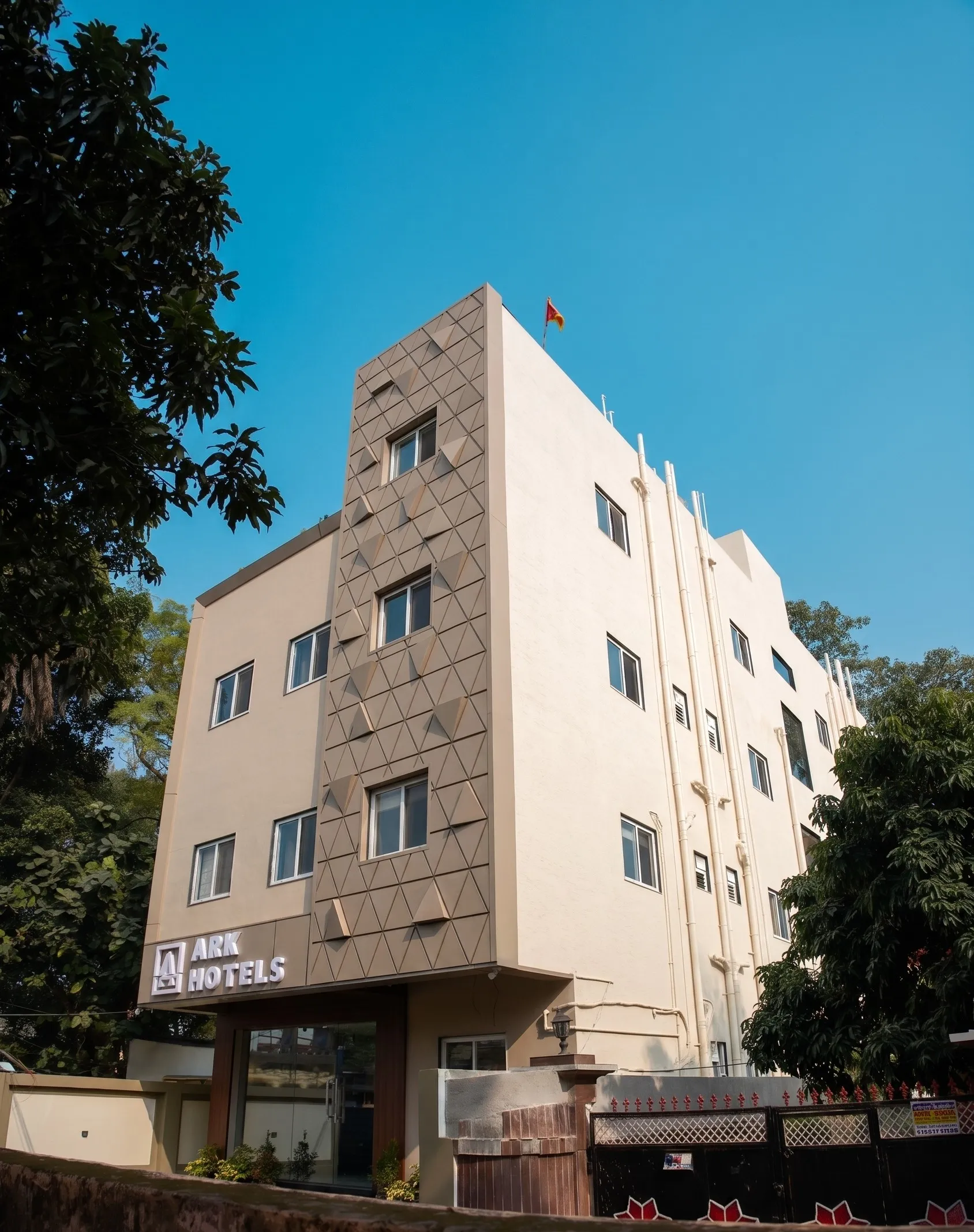 Hotel exterior in Kokar, Ranchi at morning light
